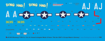 Peddinghaus-Decals 1:48 4010 Mustang P 51B-5 Lt. Col. J.H. Howard only Medal of Honor Pilot of the USAF in Europe