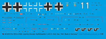 Peddinghaus-Decals 1:48 4012 Fw 190 A-4 Oblt. Joachim Grendel, Groupcaptain 1./JG 51, Orel, Dez. 1943