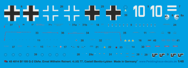 Peddinghaus-Decals 1:48 4014 Bf 109 G-2 Obfw. Ernst Wilhelm Reinert, 4./JG 77 Castell Benito-Lybien 43