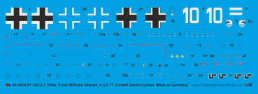 Peddinghaus-Decals 1:48 4014 Bf 109 G-2 Obfw. Ernst Wilhelm Reinert, 4./JG 77 Castell Benito-Lybien 43