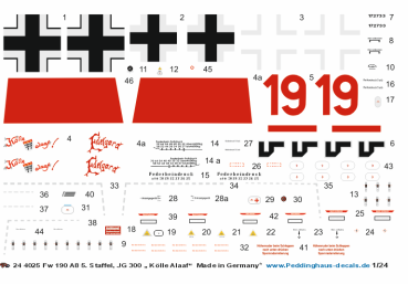 Peddinghaus-Decals 1/24 4025 Fw 190 A8  5. Staffel JG 300 " Kölle Alaaf "