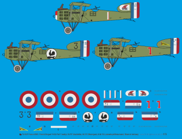 Peddinghaus-Decals 1:72 4031 France WWI : French Breguet 14 B2-Part 1 (early): Br.117 (Kaciterlin), Br.131 (Mezergues) & Br.132 (Jannekeyn/Weissmann)