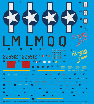 Peddinghaus-Decals 1:24 4033 P-47D-21-15-RE Major Robert S. Johnson, 62.nd Fighter Squadron