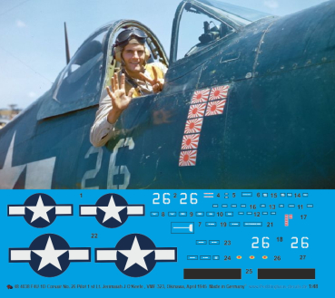 Peddinghaus-Decals 1:48 4038 F4U-1D Corsair No. 26 Pilot 1 st Lt. Jerimaiah J O‘Keefe , VMF-323, Okinawa, April 1945