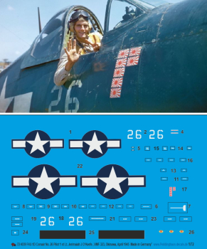 Peddinghaus-Decals 1:72 4039 F4U-1D Corsair No. 26 Pilot 1 st Lt. Jerimaiah J O‘Keefe , VMF-323, Okinawa, April 1945