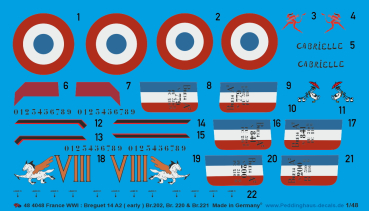 Peddinghaus-Decals 1:48 4048 France WWI:Breguet 14 A2 (early ) Br.202, Br.220& Br.221