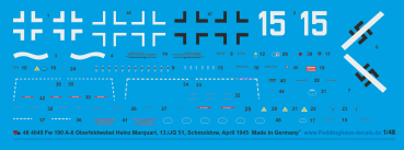 Peddinghaus-Decals 1:48 4049 Fw 190 A-8 Oberfeldwebel Heinz Marquart, 13/JG 51, Schmoldow 1945