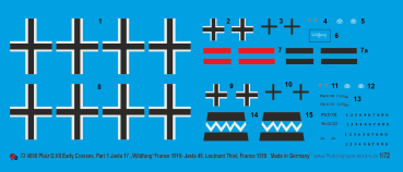 Peddinghaus - Decals 1/72 4098 Pflaz D.XII Early Crosses, Part 1 , Jasta 17"Wildfang", France 1918- Jasta 49, Leutnant Thiel, France 1918