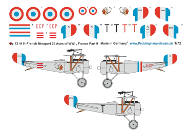 Peddinghaus-Decals 1/72 4111 N 124 Escadrille Lafayette, Nieuport 17 Aces of WWI - Lufbery - Parsons - Thaw