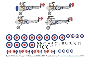 Peddinghaus-Decals 1/72 4114 British Nieuport 17 & 23 Aces of 60 Sqn RFC