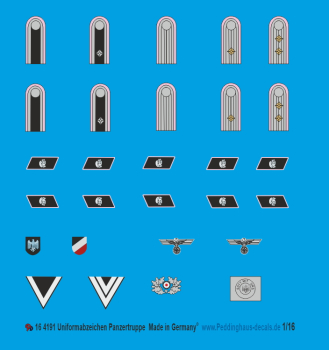 Peddinghaus-Decals 1/16 4191 Uniforminsignia for 3 D figures of german tankers für 16 W001-W014