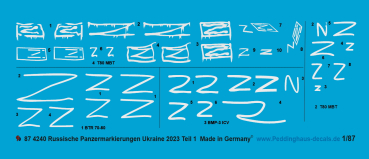 Peddinghaus-Decals 1/87 4240 Russian tank markings , Ukraine 2023 Teil 1