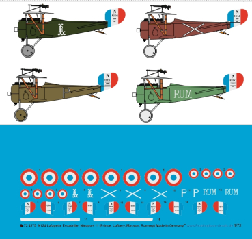 Peddinghaus -Decals 1:72 4275 Nuieport N124 Lafayette Escadrille: Nieuport 11 (Prince, Lufbery, Masson- Rumsay)