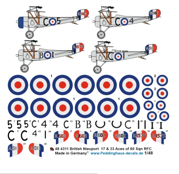 Peddinghaus-Decals 1:48 4311 British Nieuport 17 & 23 Aces of 60 Sqn RFC