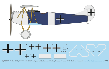 Peddinghaus-Decals 1/72 4374 Fokker D.VII, 6340/18 (late OAW built), Jasta 12, Hermann Becker, France, October 1918
