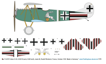 Peddinghaus-Decals 1/72 4376 Fokker D.VII, 2235/18 (early OAW built), Jasta 66, Rudolf Windisch, France, October 1918