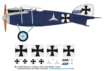 Peddinghaus-Decals 1/72 4380 Albatros D.I, S.435/16, Jasta 1,Hans Bethge , France, October/November 1916