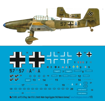 Peddinghaus-Decals 1/72 4392 Ju 87 D-3/Trop, Stab /ST.G 3, Oberstl. Walter Siegel, Egypten 1942