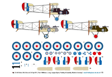 Peddinghaus-Decals 1/72 4415 Airco DH.2 Aces of 24 Sqn RFC, Part 2 Wilkison , Long, Langan-Byrne, Pashley & Saundby