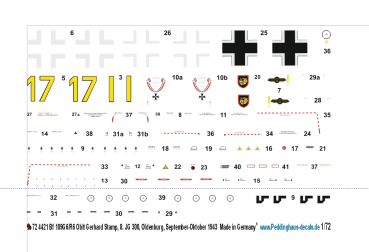Peddinghaus-Decals 1/72 4421 Bf 109G-6/R6 Oblt. Gerhard Stamp, 8. JG 300 , Oldenburg September- Oktober 1943