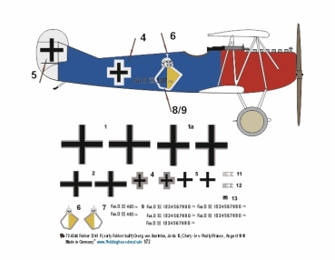Peddinghaus-Decals 1/72 4544 Fokker D.VII F ( early Fokker built) Georg von Hantelmann, Jasta 15, Chery - les- Poully/France , August 1918
