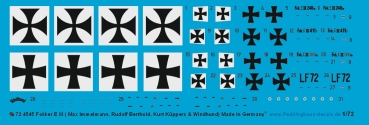 Peddinghaus-Decals 1/72 4545 Fokker E.III ( Max Immelmann, Rudolf Berthold, Kurt Küppers & Windhund)