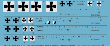 Peddinghaus Decals 4549 1-72 Fokker E IV 1916 von Mulzer, Student, Müller & Mettlich