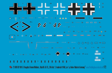 Peddinghaus-Decals 1/72 4595 Bf 109 E 3 Hauptmann Werner Mölders Stab III./JG 53 Pik As. Lor/La Selve - France - June 1940
