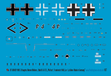 Peddinghaus-Decals 1/87 4596 Bf 109 E 3 Hauptmann Werner Mölders Stab III./JG 53 Pik As. Lor/La Selve - France - June 1940