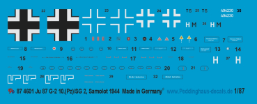 Peddinghaus-Decals 1/87 4601 Ju 87 G-2, 10.(Pz) /SD 2, Samolot 1944