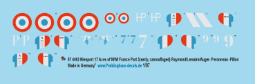 Peddinghaus-Decals 1/87 4602 French Nieuport 17 Aces of WWI - Part 3 (early, camouflaged) Raymond/Lemaire/Auger- Peronneau -Pillon