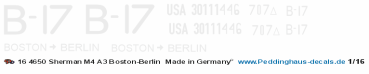 Peddinghaus-Decals EP 4650 1/16 Sherman M4A3 Boston-Berlin