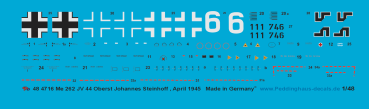 Peddinghaus-Decals 1-48 4716 Me 262 Oberst Johannes Steinhoff JV 44 ,April 1945