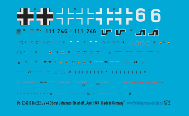 Peddinghaus-Decals 1-72 4717 Me 262 Oberst Johannes Steinhoff JV 44 ,April 1945