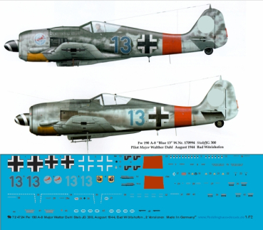 Peddinghaus-Decals 4724 Fw 190 A-8 Major Walter Dahl Stab JG 300 , August 1944 Bad Wörishofen , 2 Versionen 1-72