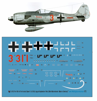 Peddinghaus-Decals 4725  Fw 190 A-8 Fw Konrad Bauer 5 / JG 300 , august-September 1944, Erfurt-bindersleben 1-72