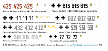 Peddinghaus Decals 1:35 4732 Panzer IV Auf H spät 1944-1945
