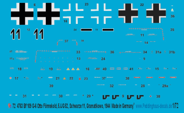 Peddinghaus Decals 1-72 4763 Bf 109 G-6 Otto Fönnekold, 5./JG 52, Schwarze 11, Gramatikowo, 1944