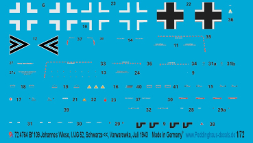 Peddinghaus Decals 1-72 4764 Bf 109 Johannes Wiese, I./JG 52, Schwarze , Varwarowka, Juli 1943 