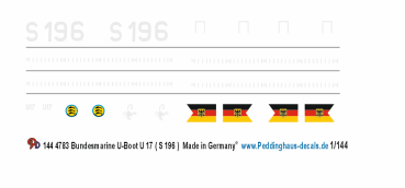 Peddinghaus-Decals 1-144 EP4783 Bundesmarine U-Boot U 17 ( S 196)