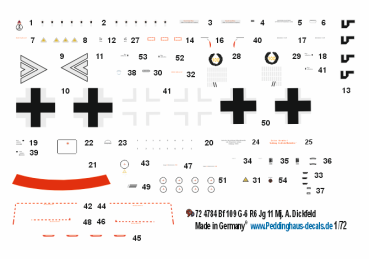 Peddinghaus-Decals 1-72 4784 Bf 109 G-6/R6, II./JG 11, A. Dickfeld, Jever