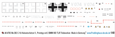 Peddinghaus-Decals 1-48 4792 Me 262 C - 1b Heimatschützer II Prototyp mit 2 BMW 003 TLR Antrieben