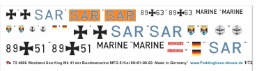 Peddinghaus-Decals 1-48 4866 2 Westland Sea King Mk 41  Bundesmarine MFG 5 Kiel  89+51 1992 -89+63 1987