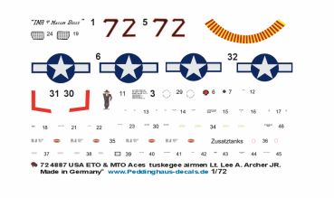 Peddinghaus-Decals 1-72 4887 USA ETO & MTO P 51 D tuskegee Airmen Lt. Lee Archer