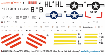 Peddinghaus-Decals 1-48 4888 USAF ETO & MTO Capt. John J. Voll,  31at FG. 308th FS, Italien. Sommer 1944