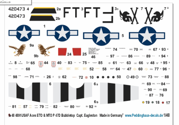 Peddinghaus-Decals 1-48 USAF Aces ETO & MTO P-47 D Thunderbolt Bubbletop Capt. Eagleston