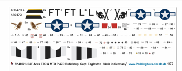 Peddinghaus-Decals 1-72 4892 USAF Aces ETO & MTO P-47 D Thunderbolt Bubbletop Capt. Eagleston