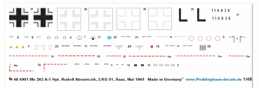 Peddinghaus-Decals 1-48 4901  Me 262 A-1 Hpt. Rudolf Abramczik, 2.KG 51, Saaz