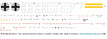 Peddinghaus-Decals 1-48 Me 262 A-1  Ofw- Hermann Buchner, III,/EJG 2, Lechfeld