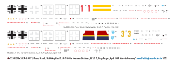 Peddinghaus-Decals 1-72 4912 Me 262 A-1 Lt. Franz Schall. Staffelkapitän & Ofw. Hermann Buchner III / JG 7 Prag